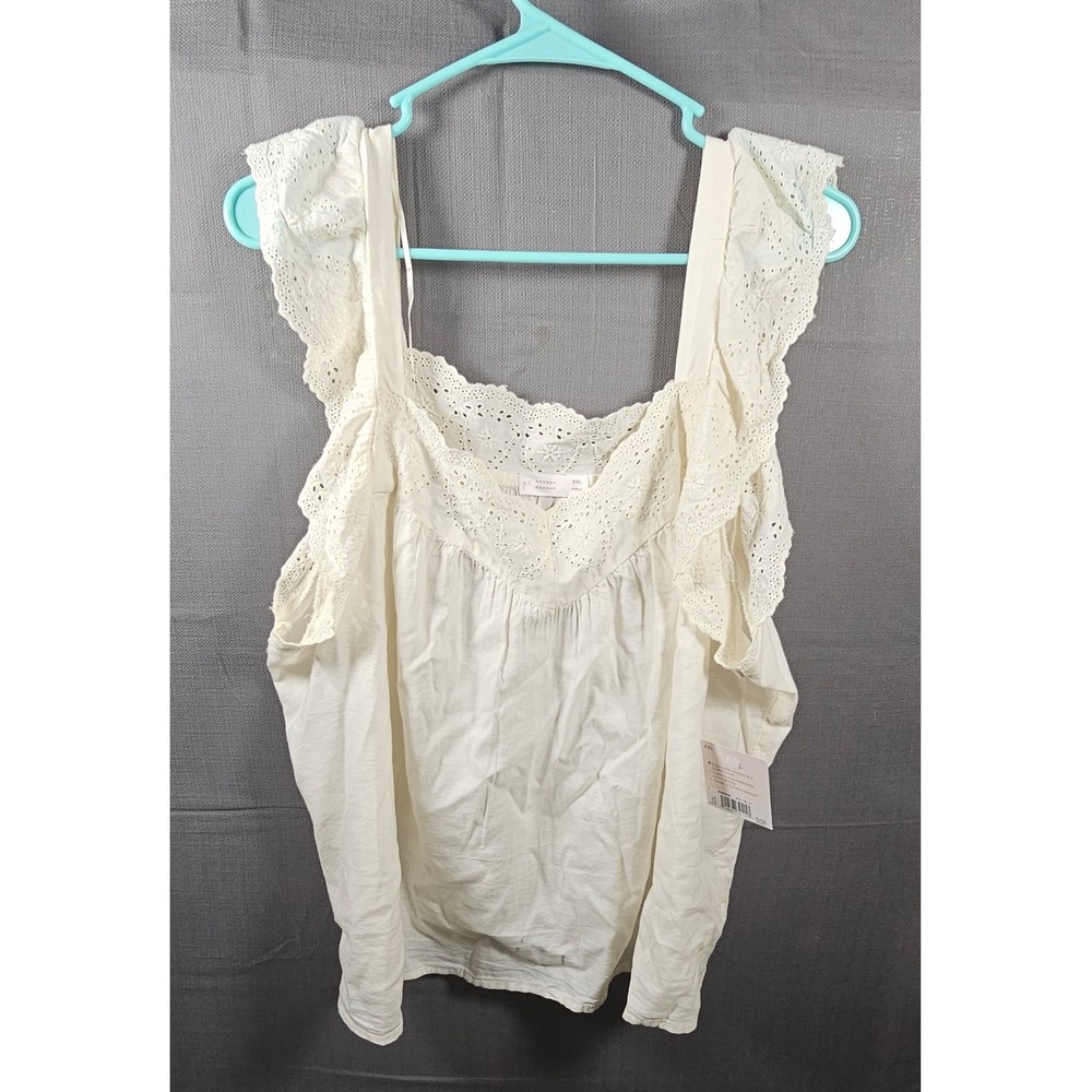 LC Lauren Conrad Women NEW White Eyelet Ruffle Strap Sleeveless Top WL6SW012RS